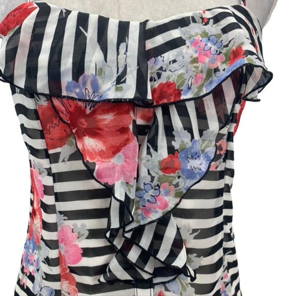 Xhilaration Tank Blouse Mixed Print Stripe Floral - Picture 2 of 10